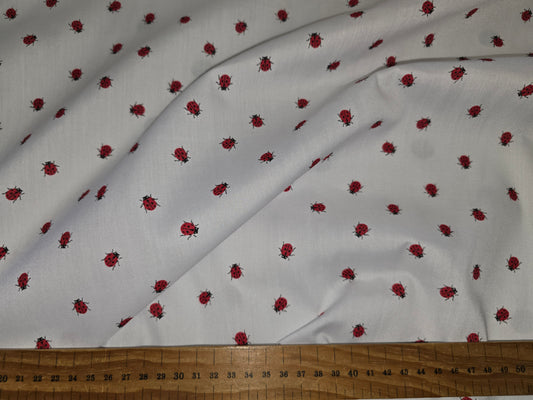 Polycotton Ladybirds on White 112cm width
