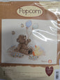 Popcorn Flying High by Groves Teddy with a balloon and a duck Cross Stitch Kit