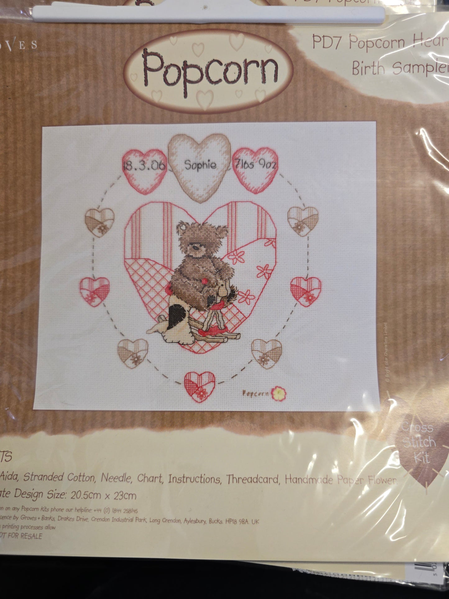 Popcorn Heart Birth Sampler by Groves Cross Stitch Kit