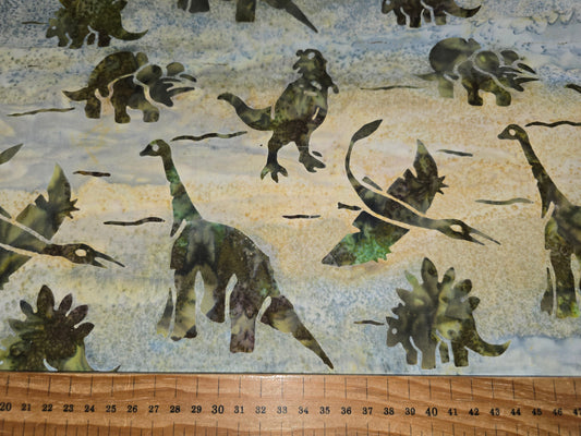 Bali Batiks Dinosaur Fabric Blue or Green 114cm width