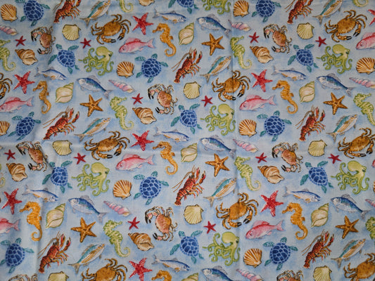 Sea Creatures 37 x 112cm on Blue