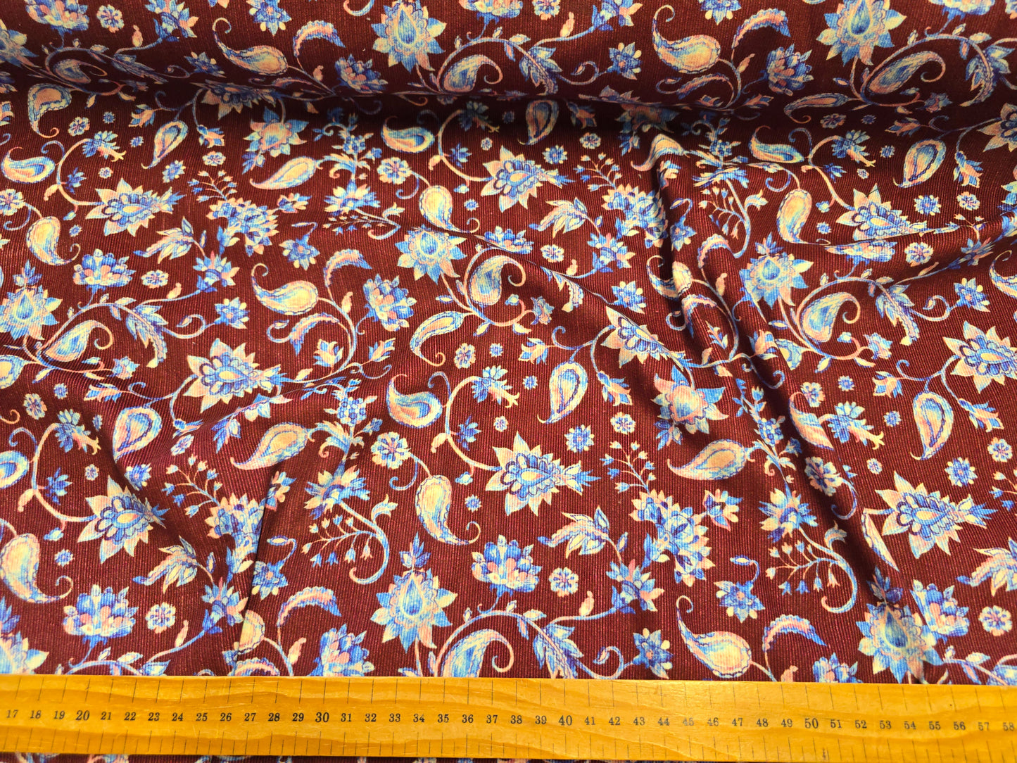 Paisley Floral Needlecord Burgundy by Little Johnny 148cm width