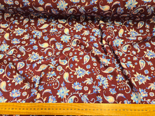Paisley Floral Needlecord Burgundy by Little Johnny 148cm width