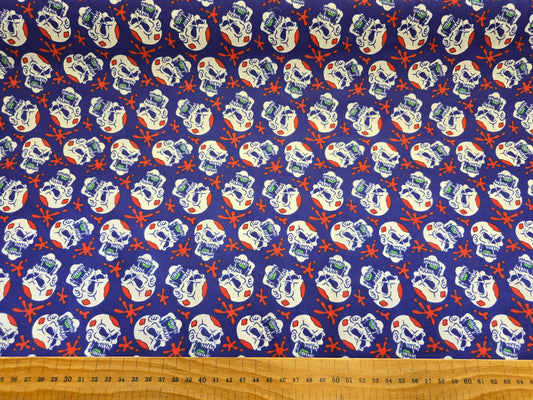 Polycotton Skulls on Blue 112cm width