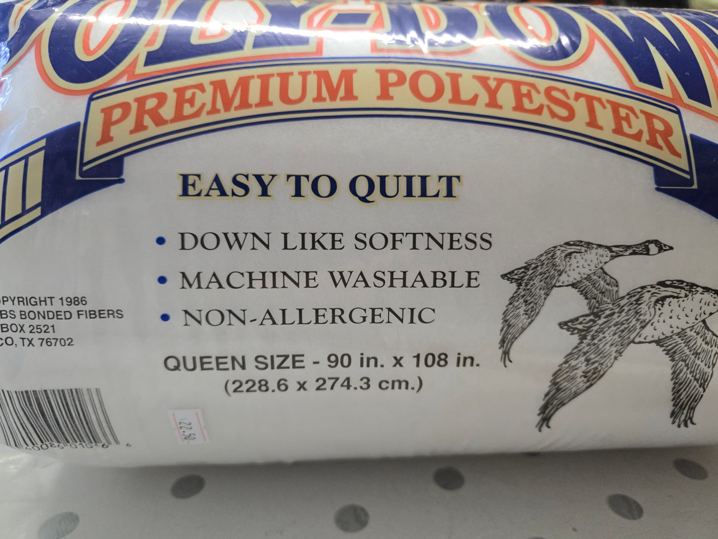 Hobbs Poly Down Premium Polyester Wadding Queen Size 90x108 inch - Luxury Quilting Batting