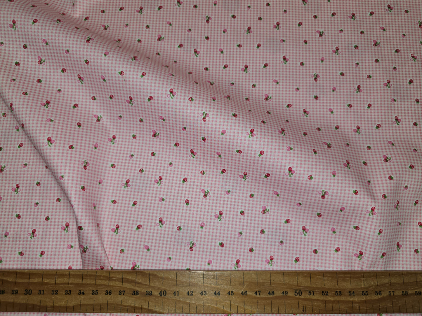 Pink and Red Tiny Strawberries on Small Pink Square 100% Cotton Poplin 112cm width