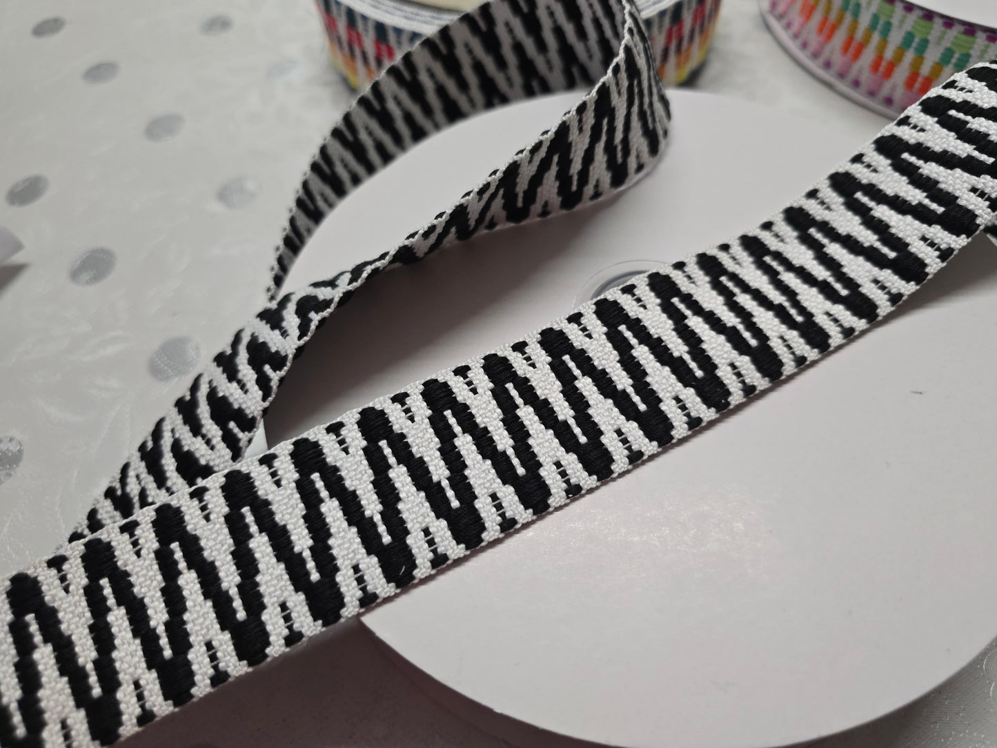 Ethnic Zig Zag Webbing 38mm Black - Strong Polyester Strap for Bags & Belts