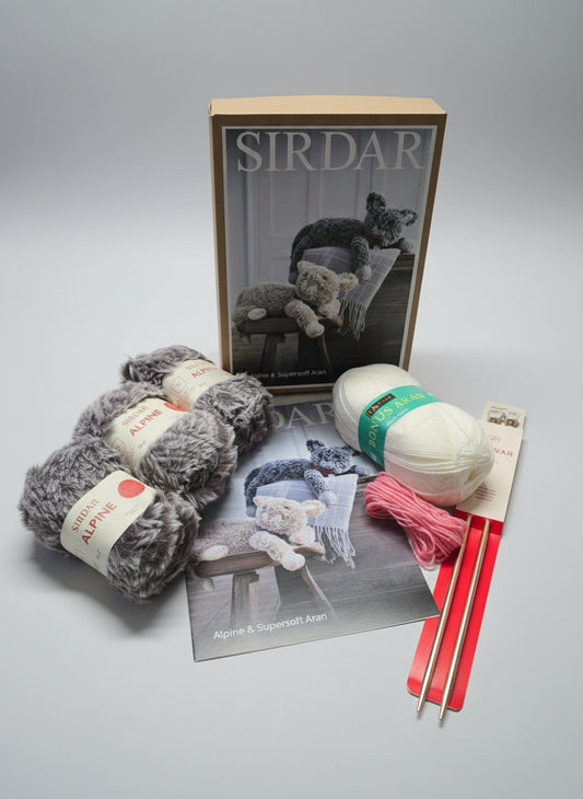 Sirdar Alpine Mink Grey Cat Knitting Kit Cream Aran - Bundle