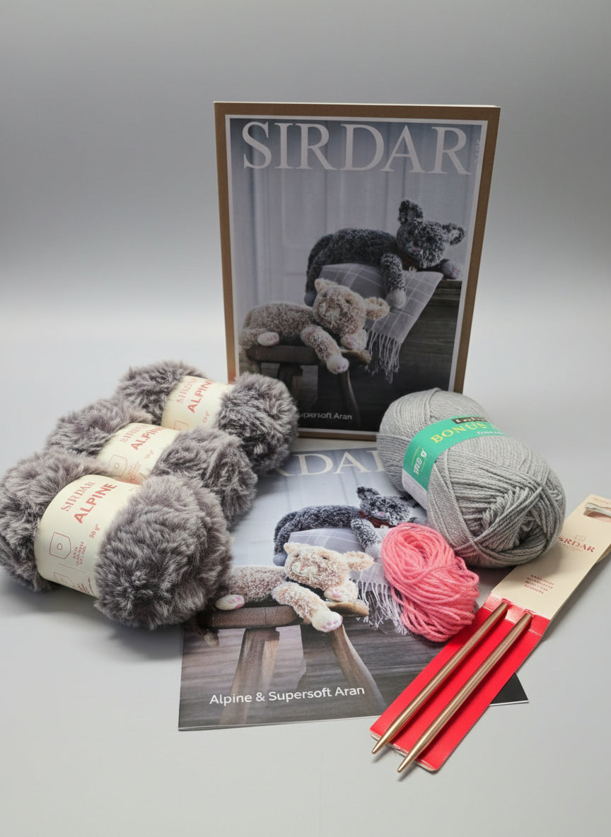 Sirdar Alpine Mink Grey Cat Knitting Kit - Grey Aran Bundle