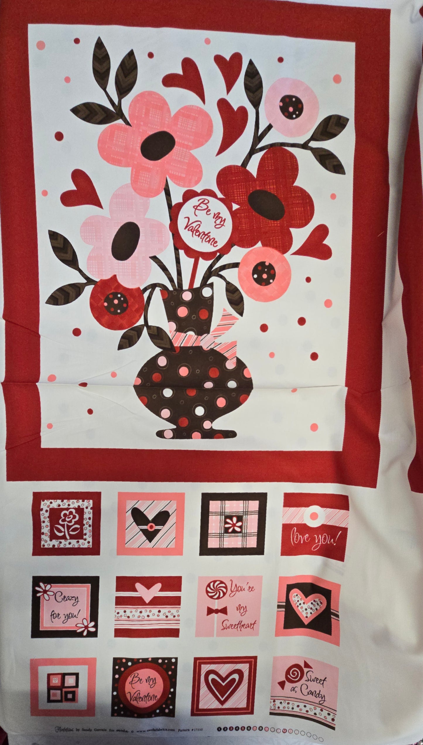 Moda "Flirtatious" by Sandy Gervais Valentines 100% Cotton Panel