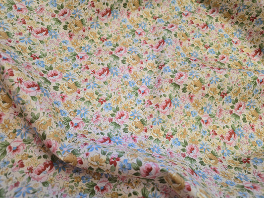 Cream Vintage Floral Cotton Poplin Fabric - 112cm Wide
