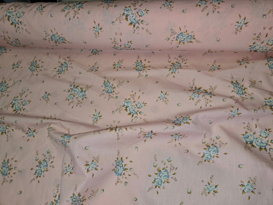 Pink & Blue Floral Cotton Poplin Fabric - 112cm Wide