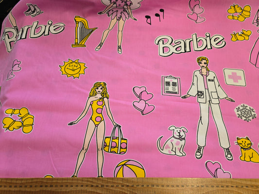 Barbie Vintage Theme in  Pink 100% Cotton Fabric - 153cm Wide - 2.5 metre Piece