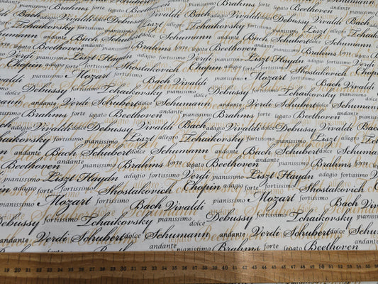 Benartex Kanvas Concerto Composers Music Fabric - 100% Quilting Cotton 112cm