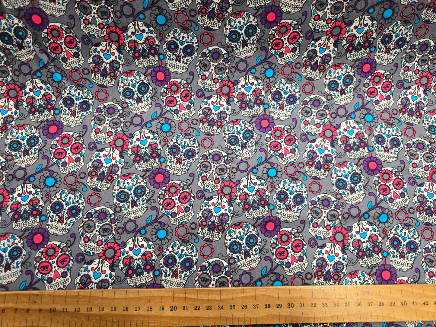 Rose and Hubble Sugar Skulls Grey 100% Cotton Poplin Fabric - 112cm Wide