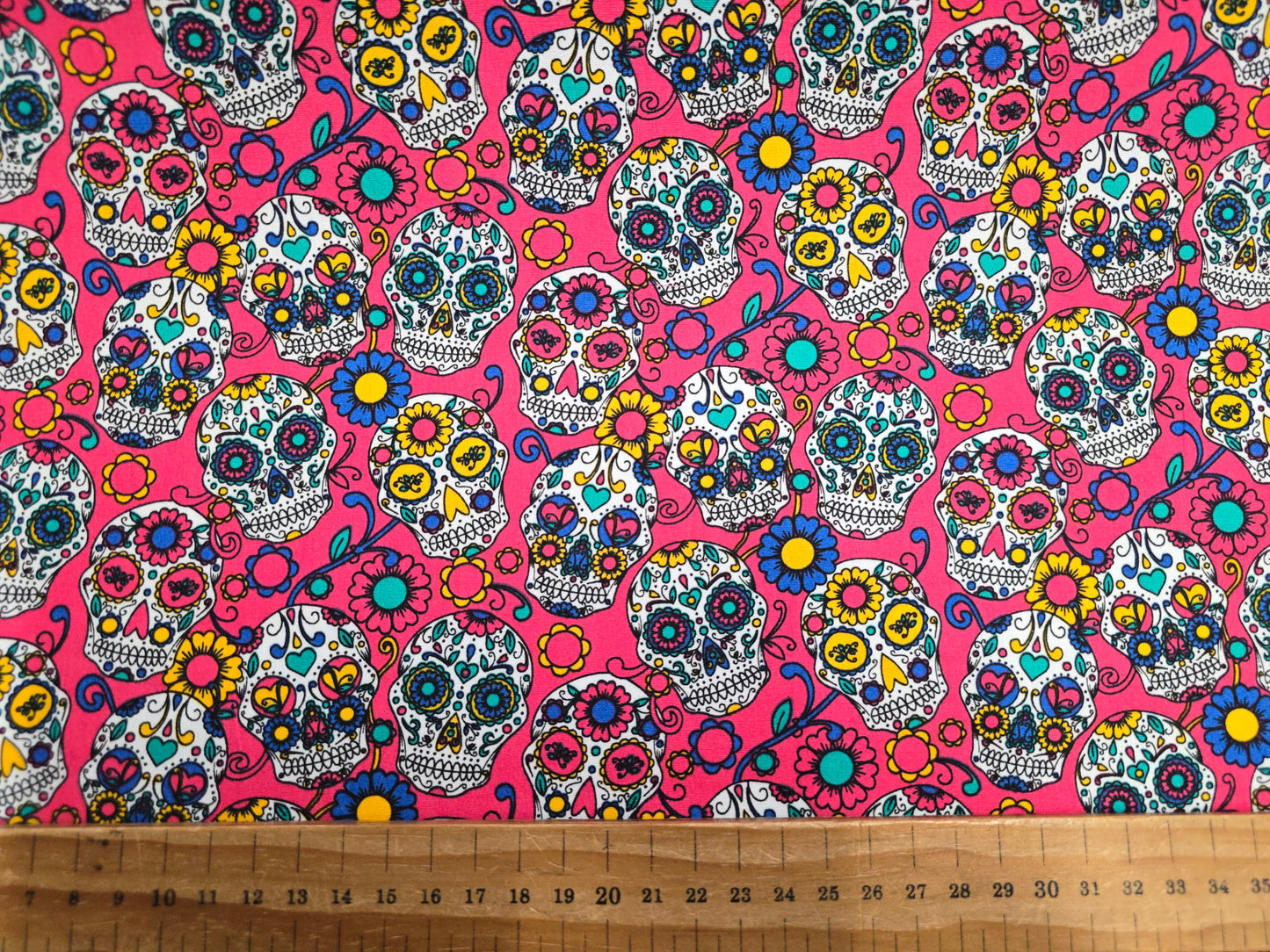 Rose and Hubble Sugar Skulls Pink 100% Cotton Poplin Fabric - 112cm Wide