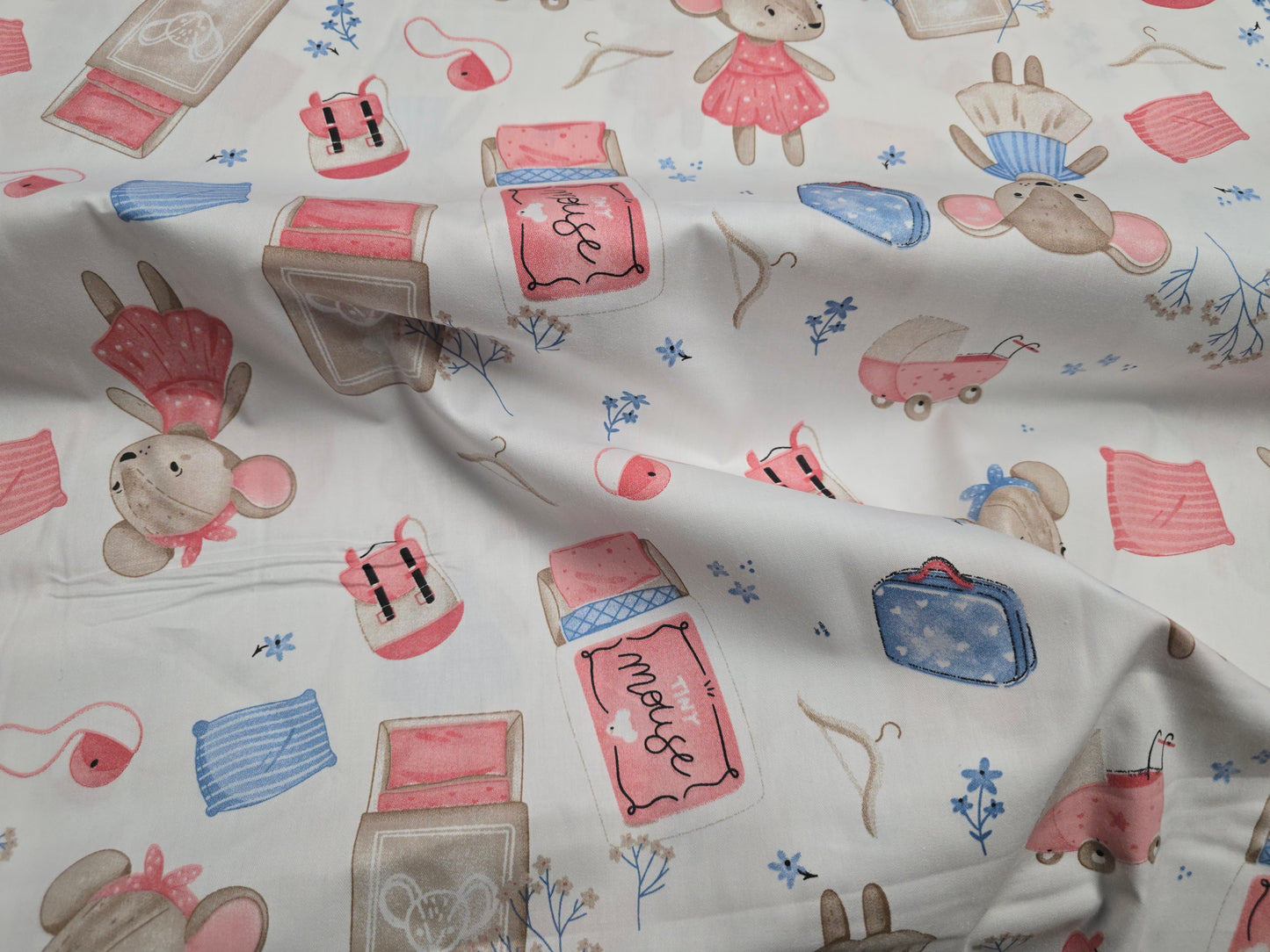 Mabel Mouse in Pink 100% Cotton Super 160cm width