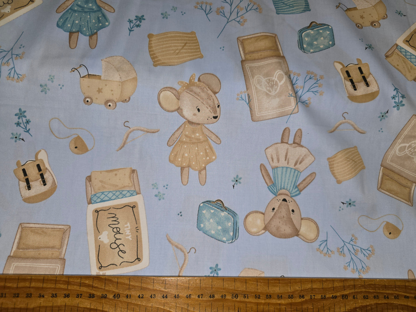Mabel Mouse in Blue 100% Cotton Super 160cm width