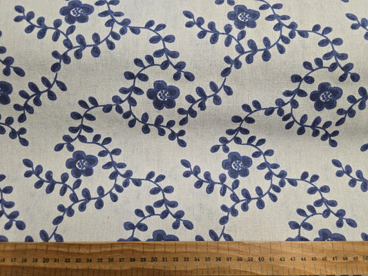 Cotton Mix Canvas - Trailing Vine in Blue 150cm Width