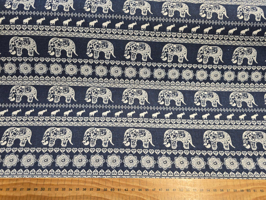 Cotton Mix Canvas - Elephants on Blue 150cm Width