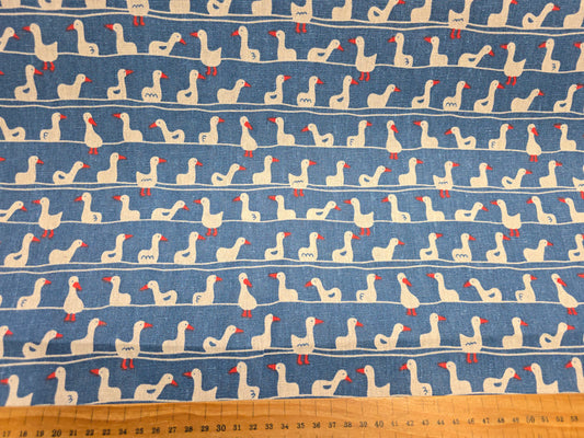 Cotton Mix Canvas - White Ducks on Blue 150cm Width