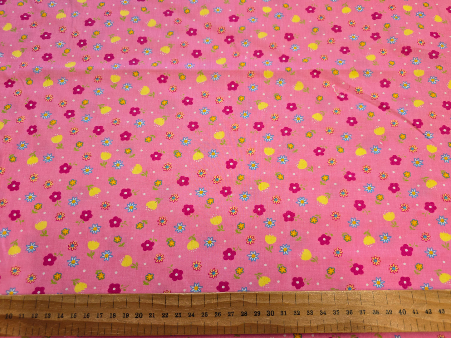 100% Cotton Sweet Pink and Lemon Flowers on Pink Fabric - 147cm Width - 3 metre Bundle Piece