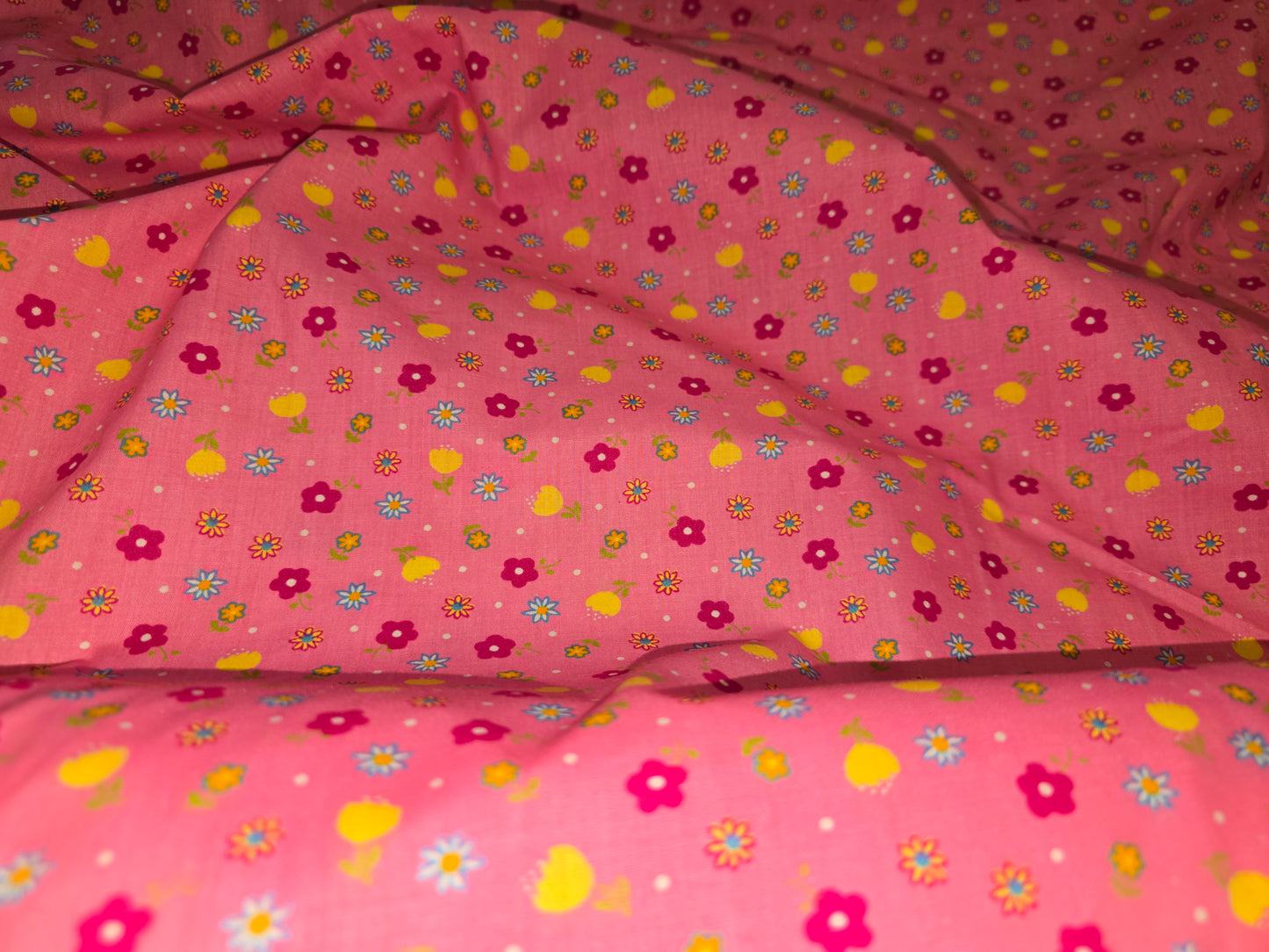 100% Cotton Sweet Pink and Lemon Flowers on Pink Fabric - 147cm Width - 3 metre Bundle Piece