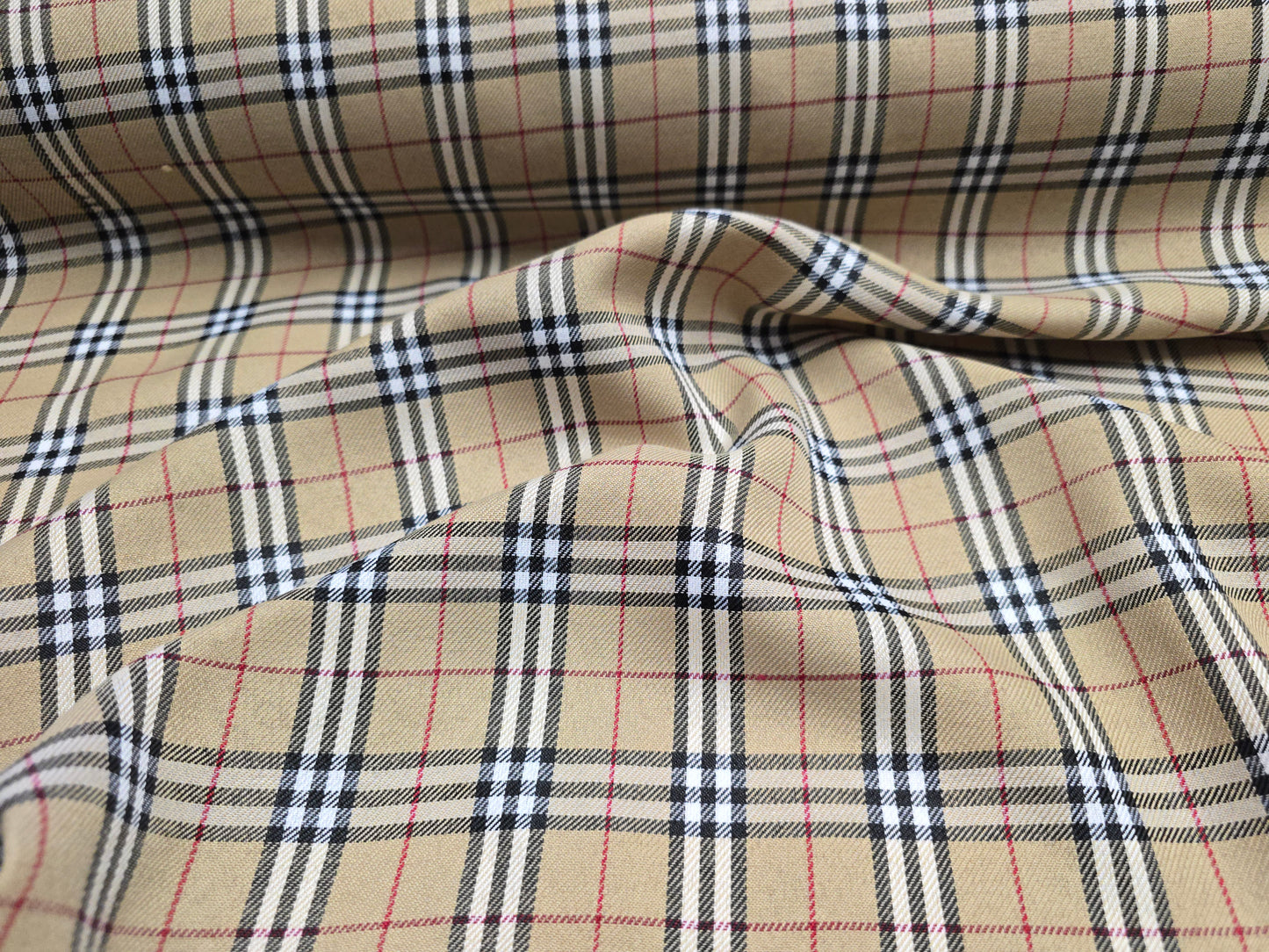 Beige Tartan Fabric - 100% Warm Spun Polyester - Extra Wide 150cm
