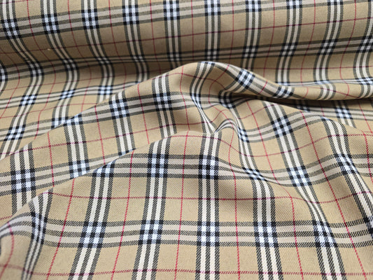 Beige Tartan Fabric - 100% Warm Spun Polyester - Extra Wide 150cm