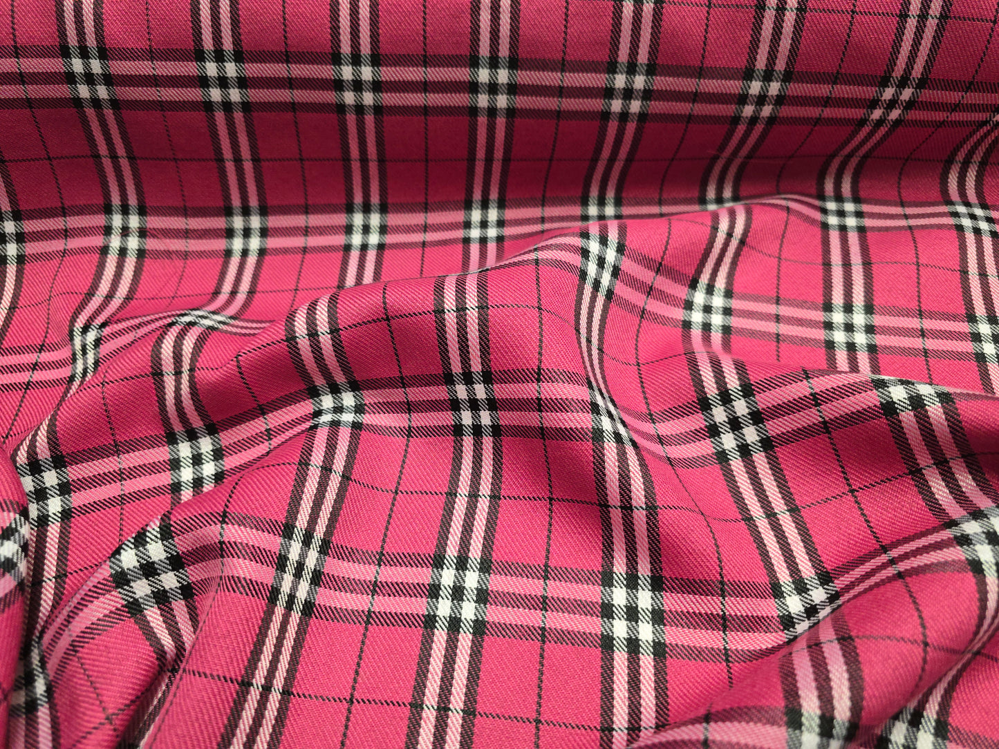 Pink Tartan Fabric - 100% Warm Spun Polyester - Extra Wide 150cm