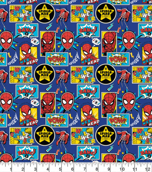 Spiderman Badge Print - Marvel 100% Cotton Fabric 112cm Width