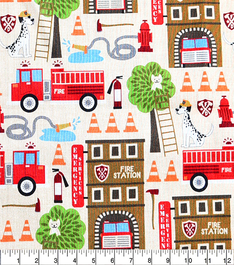Craft Cotton Company Fire Engine Search and Rescue Print - 100% Cotton 112cm Width
