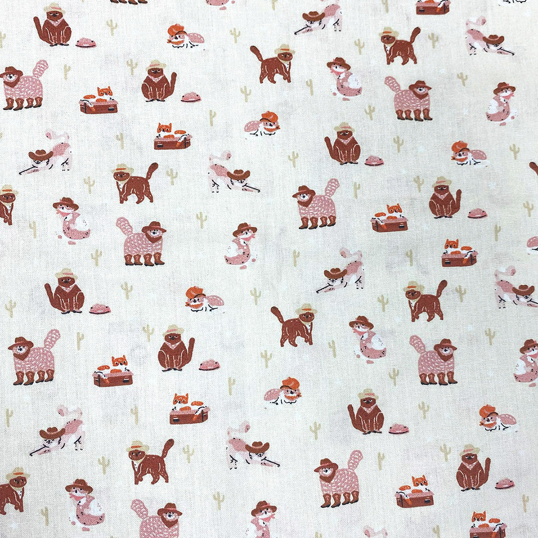 Craft Cotton Company Cowboy Cats Print on Cream - 100% Cotton 112cm Width