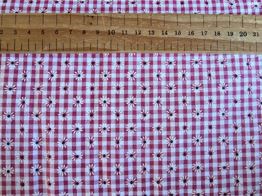 Polycotton Gingham Flower Red 3mm Limited! Cotton Rich!