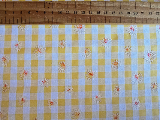 Polycotton Gingham FlowerYellow 8mm Limited! Cotton Rich!