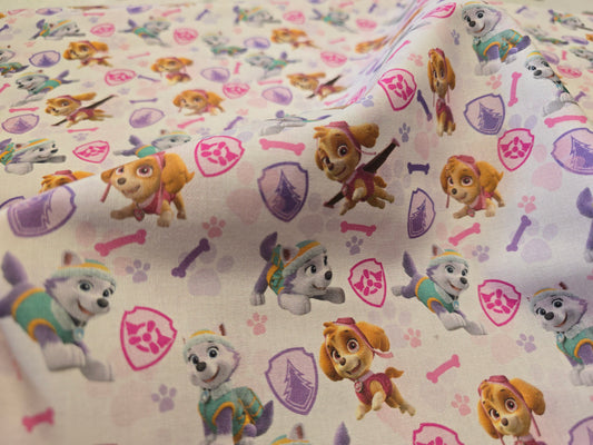 Paw Patrol  Fabric - Skye & Everest Badges - 100% Cotton 140cm Wide