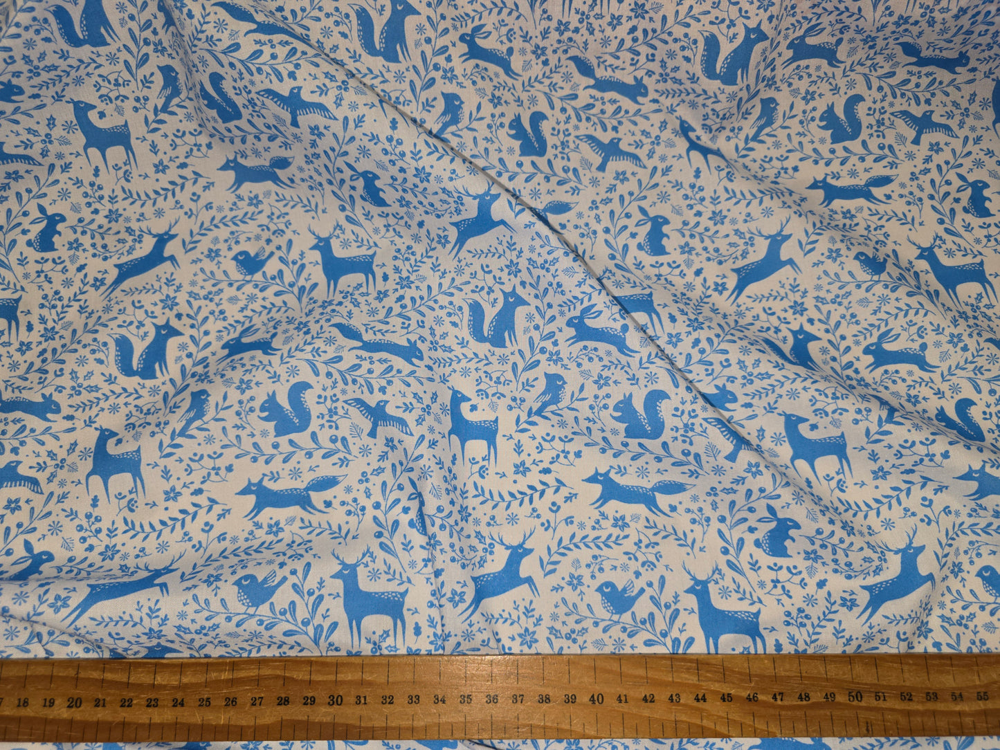 Polycotton Christmas Fabric Woodland Animals Blue 112cm width