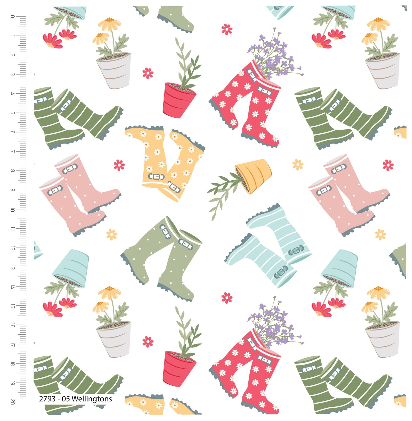 Craft Cotton Company Wellies Print on White - 112cm Wide