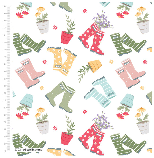 Craft Cotton Company Wellies Print on White - 112cm Wide