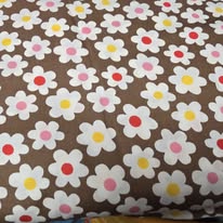 100% Cotton Cartoon Flower on Brown