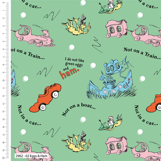 Dr Seuss Eggs & Ham Organic Cotton Fabric 112cm - Licensed Children's Fabric