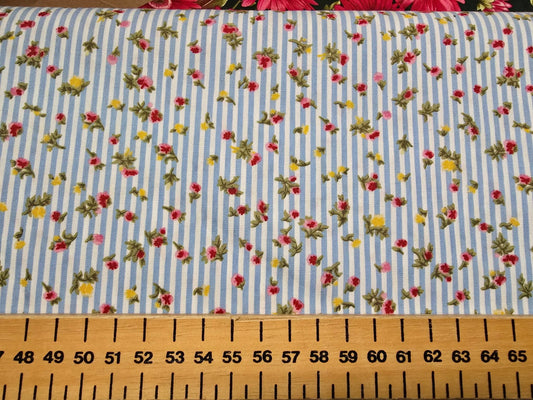 Japanese 100% Cotton Floral Fine Stripe Blue
