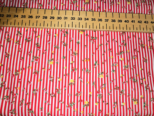 Japanese 100% Cotton Floral Fine Stripe Red