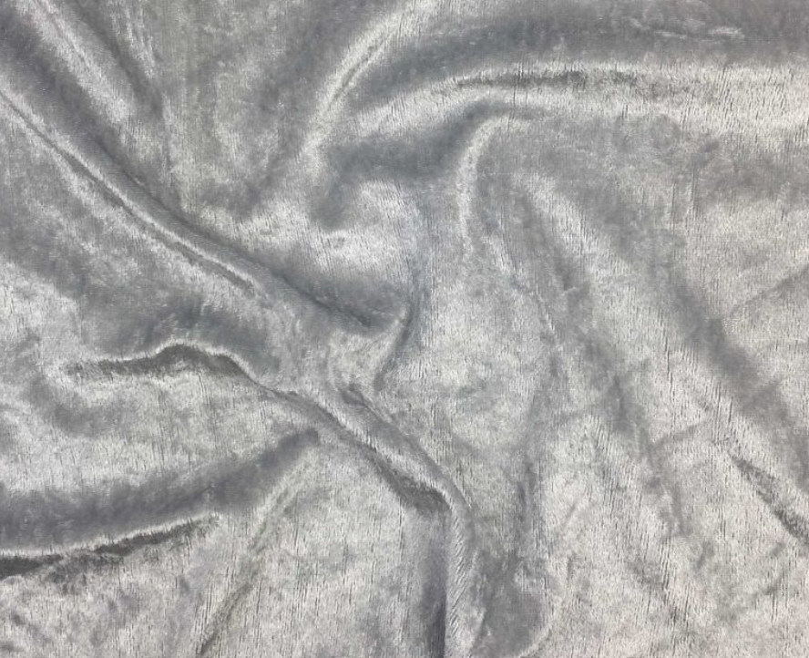 Silver Crushed Velour Velvet 150cm - Luxury Stretch Fabric
