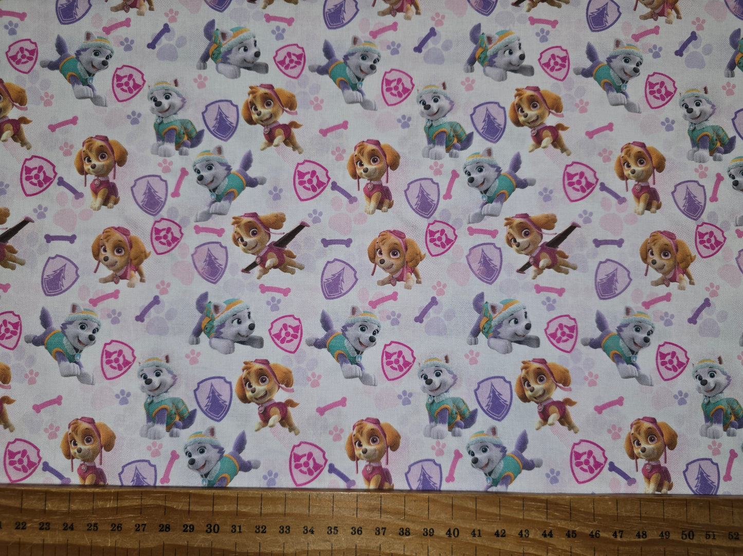 Paw Patrol  Fabric - Skye & Everest Badges - 100% Cotton 140cm Wide