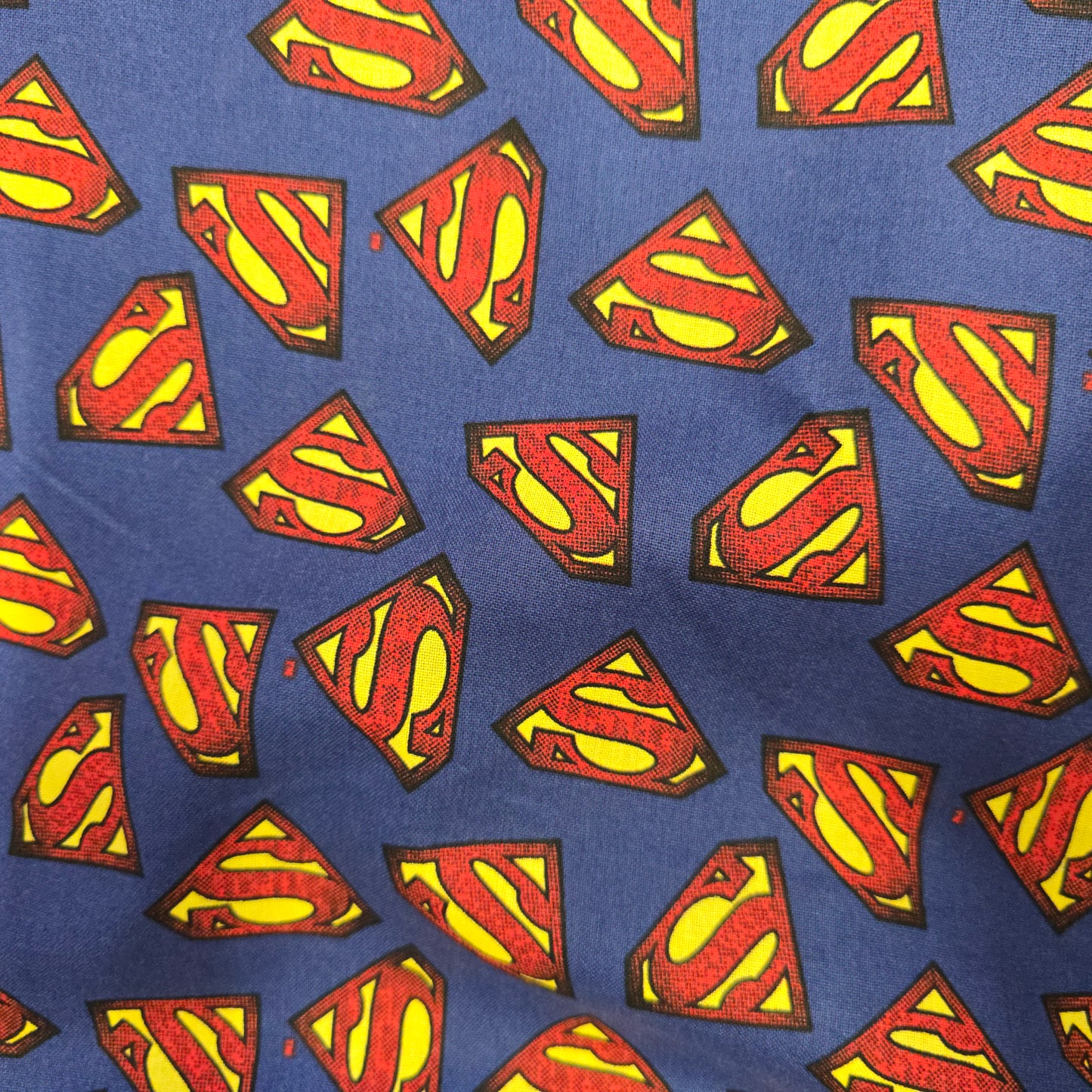 Superman Logo on Blue Cotton Fabric by Camelot | 112cm Wide