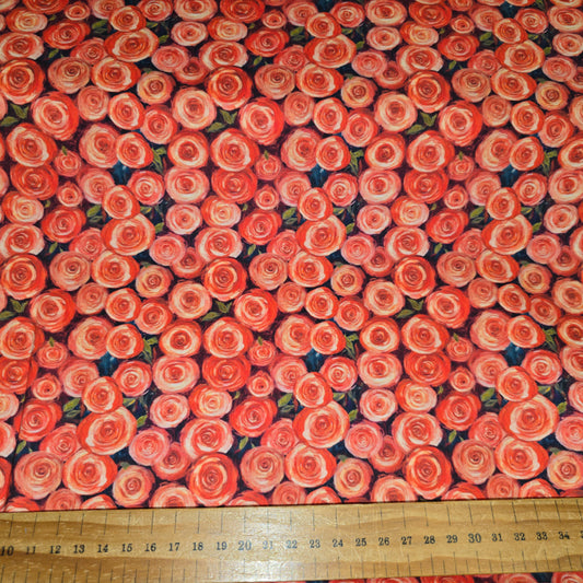 Make + Believe Roses in Bloom Orange 100% Cotton Fabric 112cm Width