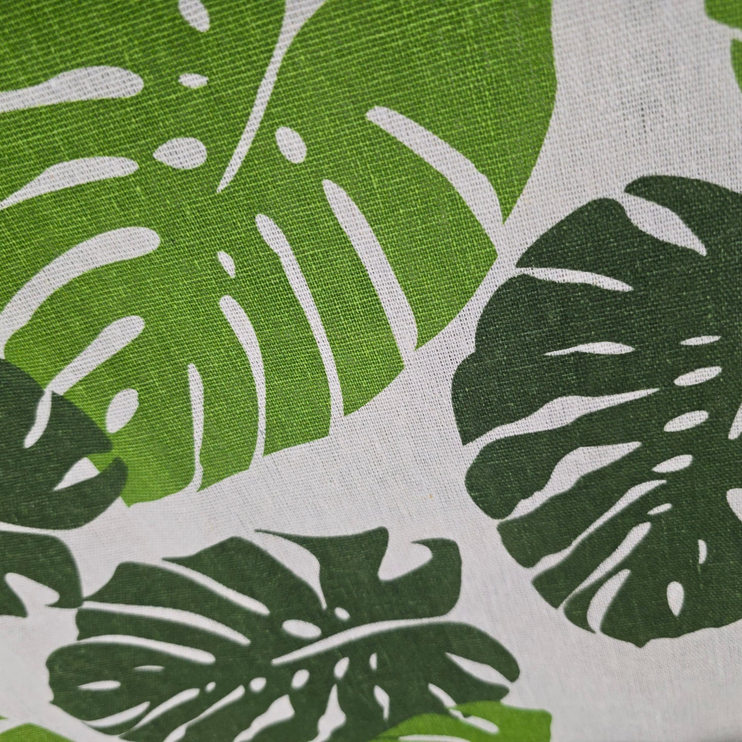 Cotton Mix Canvas Fabric - Monstera Leaves on Natural 150cm Width
