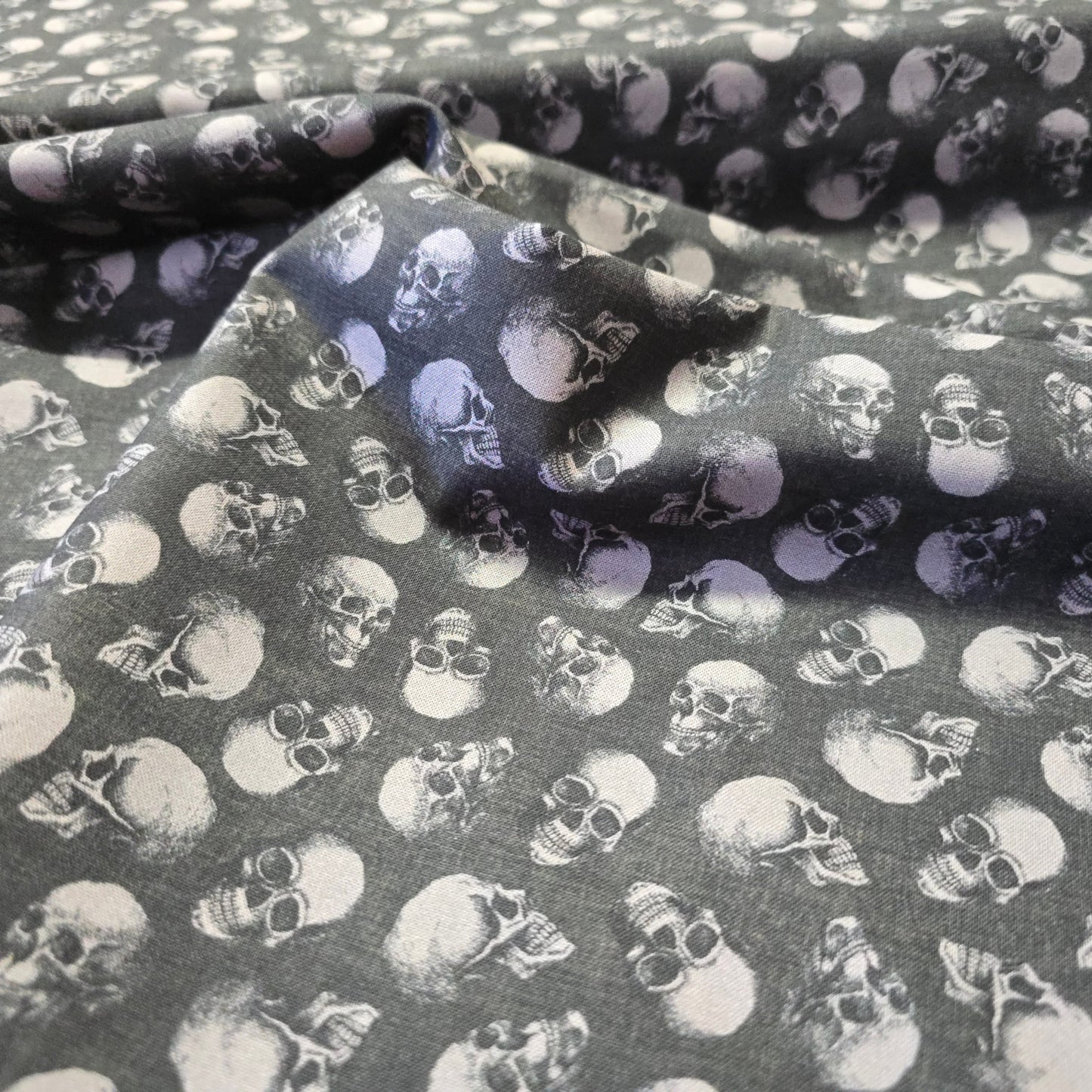 Studio Fabrics Fear Factory Skull Toss Black Cotton 8345