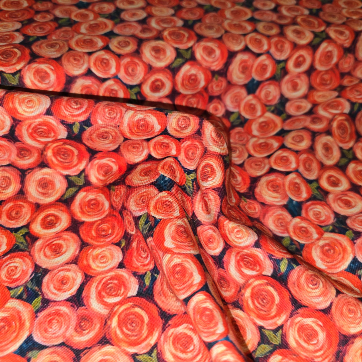Make + Believe Roses in Bloom Orange 100% Cotton Fabric 112cm Width
